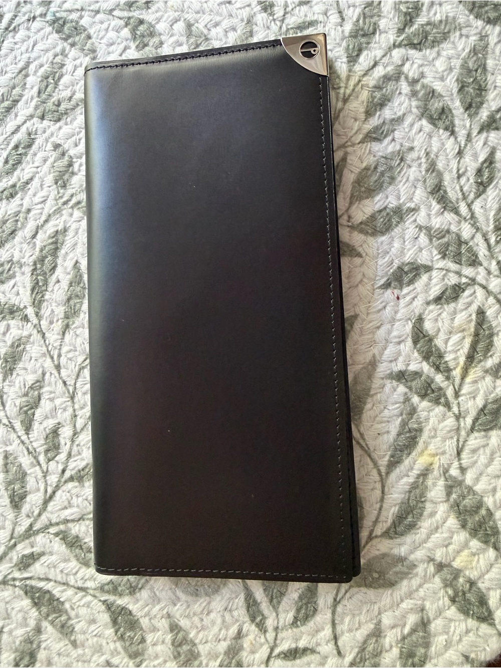 Unisex Dunhill Black Leather Long Card & Key Holder with Silver Corner Accent